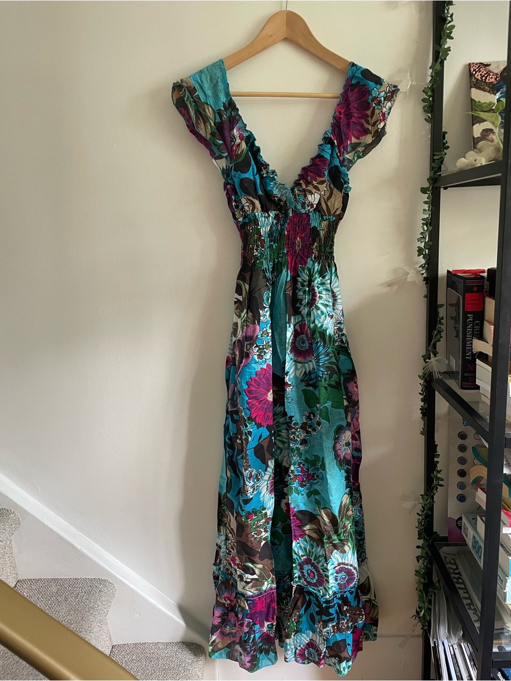 Cotton Whimsical Hippie Indie Floral Vibrant Romantic Maxi Dress Ruffled XS-M